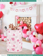 FANKANG Storage Basket, Nursery Hamper Canvas Laundry Basket Foldable with Waterproof PE Coating Large Storage Baskets for Kids Boys and Girls, Office, Bedroom, Clothes,Toys(Pink roses) - color: Pink roses