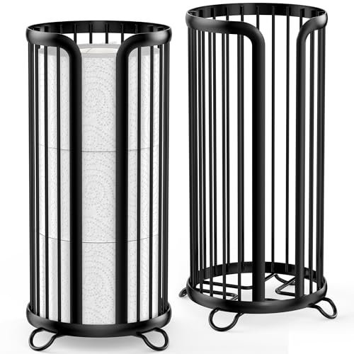 Bunoxea Toilet Paper Holder Stand, Freestanding Toilet Tissue Organizer, Minimalistic Storage Solution, Reserve Mega Rolls,Modern Black-2PACK - color: Black, size: 2 Pack