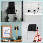 Jetec 6 Pcs Wall Mount Phone Holder Self-Adhesive Wall Beside Organizer Storage Box Plastic Charging Phone Stand Remote Brackets Holder for Bedroom(Black) - color: Black