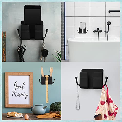 Jetec 6 Pcs Wall Mount Phone Holder Self-Adhesive Wall Beside Organizer Storage Box Plastic Charging Phone Stand Remote Brackets Holder for Bedroom(Black) - color: Black