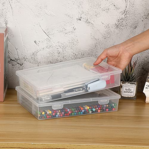 BTSKY Clear Plastic Storage Box with Flap Lid, Multipurpose Craft Organizers and Storage Box Art Supply Storage Organizer Plastic Sewing Box for Beads Pencils Notebooks, 2 Pack Medium - size: Medium-2 Pack