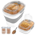32-35 Lbs Dog Food Storage Container,Collapsible Dog Food Container with Transparent Airtight Lid,Wheels,Date Track,Pet Food Storage Container for Rice,Flour,Sugar,Scoop And 2PCS Containers - color: Clear/35 lbs
