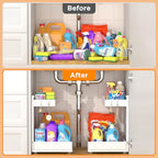 TATAANTY Under Sink Organizer 2 Pack, 2 Tier Metal Under the Sink Storage, Heavy Duty Slide out Pull out Cabinet Organizer, Height Adjustable for for Kitchen Bathroom Pantry Closet Organization Rack