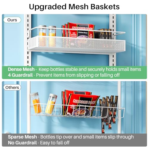 SNTD 8 Tiers Over the Door Organizer - Height Adjustable Pantry Organizers and Storage with Dense Mesh Baskets, Anti-Swing Hanging Door Spice Rack for Kitchen Bathroom (White, 17" W x 6" D x 69" H) - color: White, size: 17"W x 6"D x 69"H