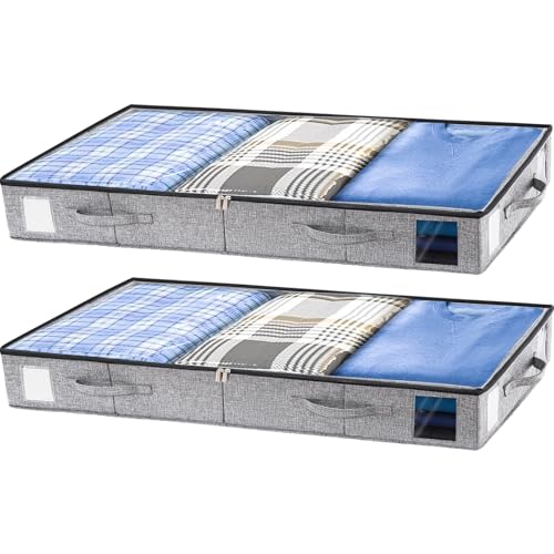 combocube 2 Pack Under Bed Storage Containers, 4.5" Low Profile Underbed Storage Bins with Sturdy Support, Stackable Space Saving Organizer with 4 Handles & Label Windows for Shoes Clothes Blankets - color: 2 Pack, size: 4.5"