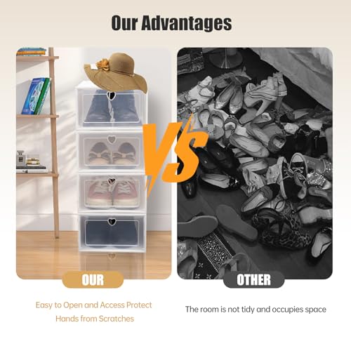 20-Pack Stackable Clear Shoe Storage Boxes, Foldable Shoe Organizer with Flip Doors & Heart Handles, Space-Saving Shoe Box Storage for Closet, Easy Access, Fits Up to US Size 10/9