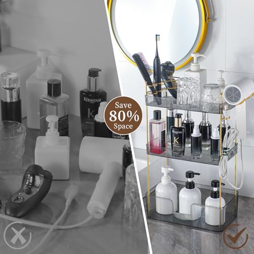 YCIA&DONE Bathroom Counter Organizer, Large Makeup Organizer Countertop, Shelf Storage, Vanity Tray, Easily Assemble for Bathroom Organizers and Storage, Undersink, Cabinet, 3 Tiers Grey - color: Grey, size: 3 tiers