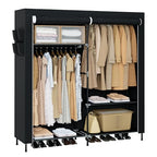 CASAMAYA Portable Closet, 61.8 Inch Large Capacity Wardrobe Closet with Cover, Clothes Storage Organizer with Shelves and 2 Hanging Rods, Easy to Assembly, Black PCT222B01 - size: 61.8"L x 17.7"W x 70.9"H