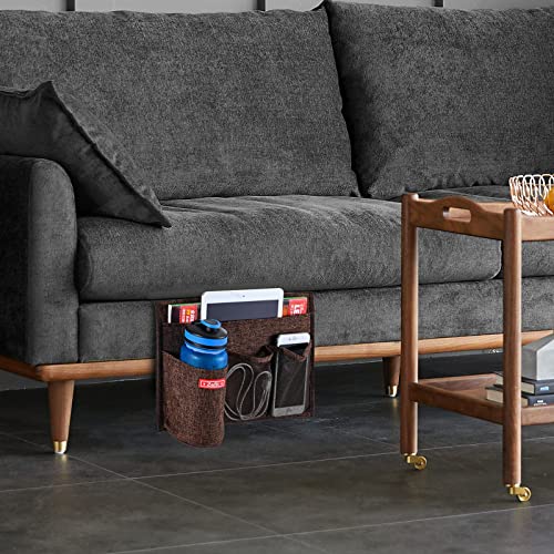 Zafit Linen 4 Pockets Bedside Caddy, Bedside Storage Organizer for Magazine, Remotes, Phone (Coffee) - color: Coffee, size: 4 Pockets