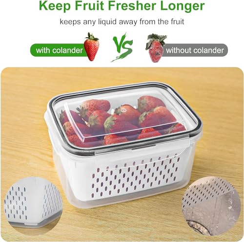 Freshmage Fruit Storage Containers for Fridge with Removable Colander, Airtight Food Storage Container, Dishwasher Safe Produce Saver for Refrigerator, Keep Berry Fruit Fresh Longer 4 pcs Small Clear - size: Small
