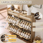 Rattan Shoe Storage Cabinet with 4 Flip Drawers & 2 Drawers, Freestanding Organizer for Front Door Entrance, Hidden Narrow Shoe Rack Cabinet Storage for Entryway, Rustic Oak Rattan - style: 4-Drawers