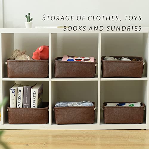 TheWarmHome Storage Basket for Organizing - 12x8x5 inch Small 6 Pack Collapsible Storage Bin for Shelves with Handles, Canves Storage Box for Cloth Closet Organizer Gift Toy (Brown) - color: Brown, size: 6PCS/Small -11.8Lx7.9Wx5.2H