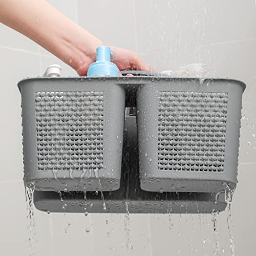 UUJOLY Plastic Portable Shower Caddy Bucket, Cleaning Shower Basket with Handle Compartments Storage Organizer for Bathroom Kitchen College Dorm Sink, Grey - color: Grey