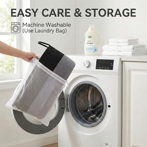 JMvicyroam 115L Extra Large Blanket Basket for Living Room - Woven Cotton Rope Laundry Hamper with Reinforced Handles - Storage Bin for Pillows, Comforters & Toys - Machine Washable, Black&Grey - color: Black&Grey, size: 115L