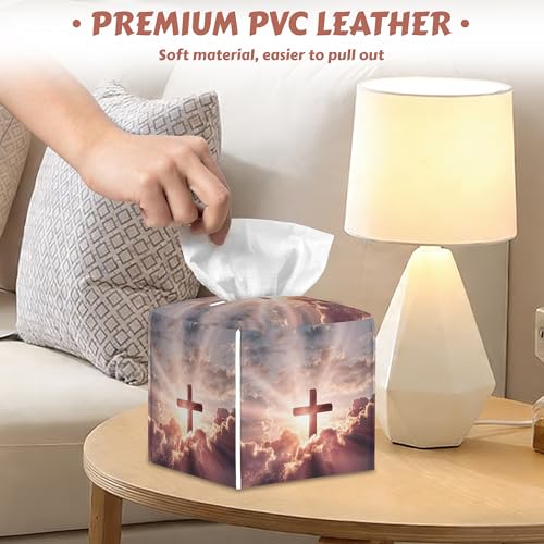 Tissue Box Cover - Cross in Heaven Tissue Holder, Square Leather Napkin Holder Facial Paper Case Decorative Tissues Cover for Home Kitchen Dining Bathroom Office, 2 Pcs - color: Cross in Heaven