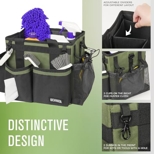 SCAVATA Compact Wearable Cleaning Caddy, Small Cleaning Caddy Supplies Organizer with Handle & Shoulder Straps for Housekeepers, Under Sink & Car Cleaning Tool Organizers Bag (Armygreen) - color: Armygreen