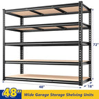 REIBII 48" W Garage Shelving Heavy Duty, 3000LBS Storage Shelves, 5-Tier Adjustable Metal Shelving, Garage Shelves Sturdy Industrial Shelf, Easy Assemble, 72" H x 48" W x 18" D - size: 48" W x 72" H x 18" D