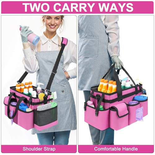 Cleaning Caddy,Cleaning Bag for Housekeepers,Cleaning Supplies Organizer with Handle,Rose Red - color: Rose Red, size: Medium