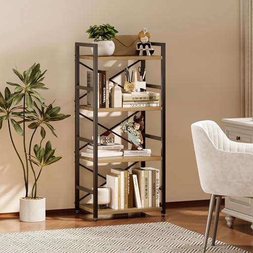 Bookshelf, Kid's Bookshelf, 4 Tier Small Bookcase, Metal Small Bookcase, Book Shelf Organization and Storage for Living Room, Bedroom, and Home Office (Light Coffee) - color: Light Coffee, size: 4 Tier