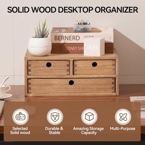 Kirigen Wooden Desktop Organizer - Office Supplies Filing Tidy Storage Shelf - Storage Cabinet/Jewelry Organizer with 3 Drawers(BR, 2-Layer &3 Drawers) - color: Dark brown, size: 2-layer &3 drawers