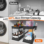 JPart Under Sink Organizer, Kitchen Organizers and Storage, 2-Tier Bathroom Cabinet Organizer with Sliding Drawers, Thickened Construction with Hooks Hanging Cup for Kitchen & Bathroom, 2 Pack