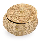 Hipiwe Round Rattan Basket Box with Lid Hand-Woven Wicker Basket Bin Tray Multi-Purpose Picnic Food Bread Storage Basket Decorative Box for Home Bathroom Shelf Organizing, Small - size: Small,7.9"D x 4.1"H