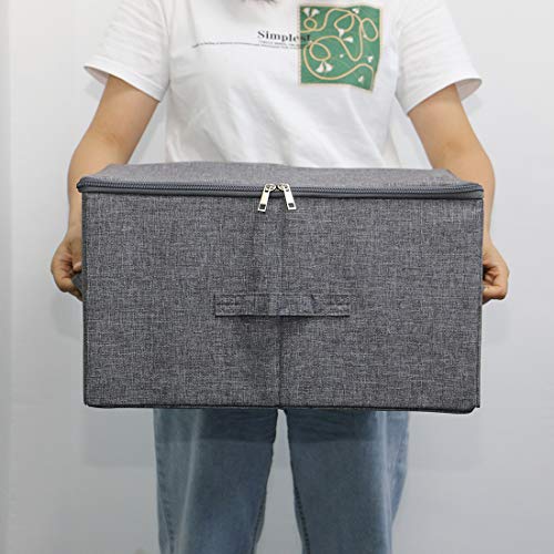 iwill CREATE PRO Folding Storage Box with Zip Lid and Handles, Rigid Storage Baskets With Linen Fabric& Plastic Board, Closet Shelf Drawers,Dark Gray, 2 pcs - color: Dark Gray