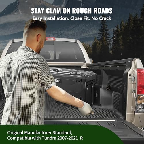 VEVOR Truck Bed Storage Box, Lockable Lid, Waterproof ABS Wheel Well Tool Box 6.6 Gal/20 L with Password Padlock, Compatible with Tundra 2007-2021, Passenger Side, Black - size: Passenger Side, style: Toyota Tundra