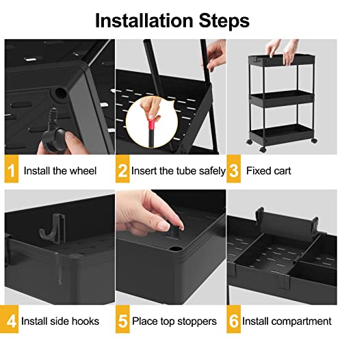 SPACELEAD Slim Storage Cart 3 Tier,Bathroom Organizer Rolling Utility,Mobile Shelving Unit Slide Out for Office, Kitchen, Laundry Room & Narrow Places,Black - color: Black