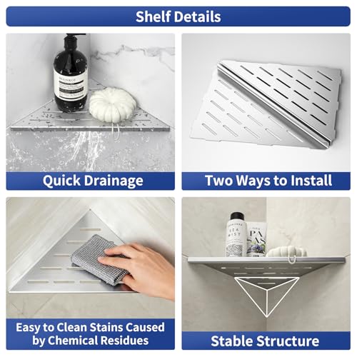 Corner Shower Shelf 10", Brushed 304 Stainless Steel Slot Design Recessed Corner Shelves Bathroom Grout in Shelf for Tiled Wall, 2 Pack - color: Brushed, size: 10"-2 Pack