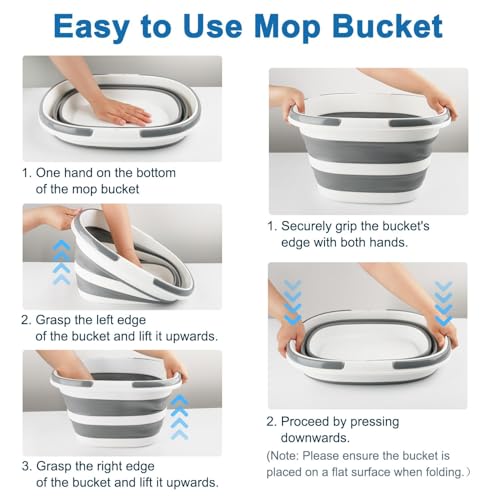 Collapsible Mop Bucket with Handle for Cleaning, 16L(4.2 Gallon) Silicone Square Mopping Bucket for Windows Cleaning or Car Washing, Cleaning Supplies Organizer Plastic Bucket for Storage - color: Gray, size: 16L