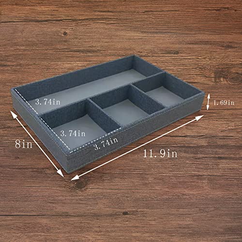 Desktop Storage Organizer, Bedside Table or Storage rack Leather Tray, Valet Tray, Dresser Organizer, 4 Compartments,PU Leather Drawer Storage Organizer Decorative Trays. (gray) - color: gray