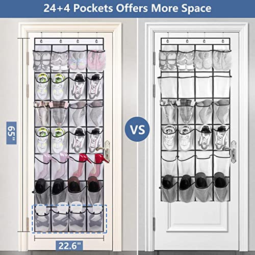 MISSLO 28 Large Pockets Over The Door Shoe Rack Hanging Shoe Organizer for Closet Door Shoe Storage Holder Mesh Hanger, White - color: White, size: 22.6x65