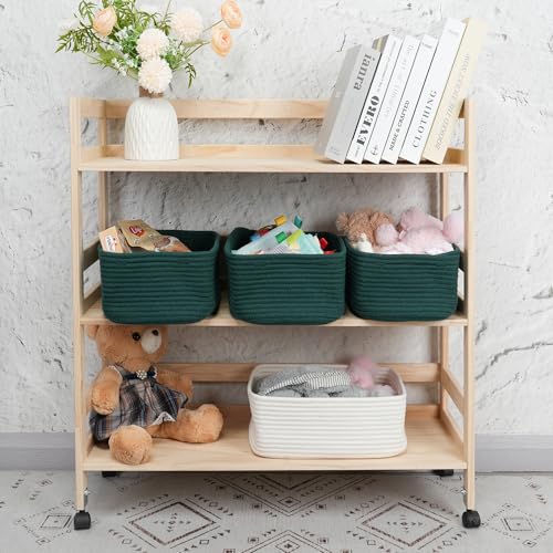 XUANGUO Small Woven Storage Baskets 12“X8”X5“ Decorative Rope Bins for Organizing Shelves, Closets, and Toys, Empty Gift Baskets, Cute Organizer Basket for Home and Office (dark green, regular) - color: dark green, size: regular