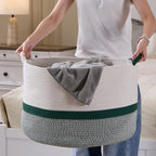 Luxury Little Extra Large Nursery Storage Basket, 20 x 20 x 13.8 inches - 100% Cotton Rope Baskets with Handles, Blanket Basket for Toys, Blankets & Pillows (Green) - color: Green