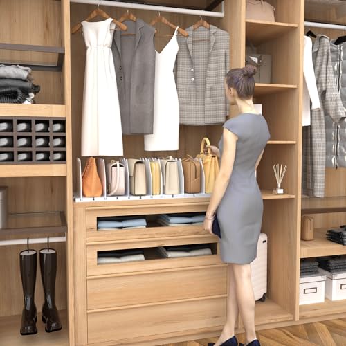 SPACEKEEPER Shelf Divider for Closet, Adjustable Purse Organizers Handbag Separators Storage Organizer Bookshelf Separator Dividers in Bedroom Office Kitchen Bathroom, White - color: White