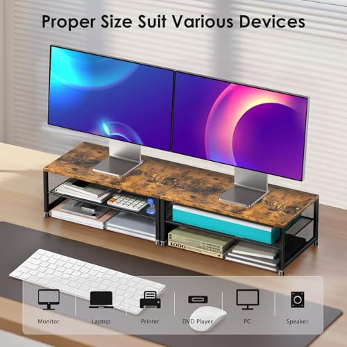 ECOLOVI 2-Tier Computer Monitor Stand Riser, Desk Organizer for Monitor, Printer & Laptop Stand, Desktop Workspace Organizers for Office Supplies(Brown) - color: Brown