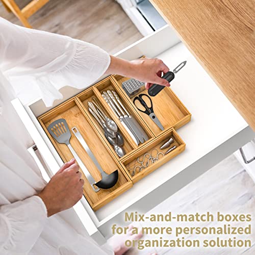 Bamboo Kitchen Drawer Organizer, Stackable Silverware Tray Utensil Organizer Cutlery Holder for Kitchen,Wooden Storage Box for Bathroom, Multi-Use Storage Bins Dividers for Office(12x3x2.5 inch） - size: 12x3x2.5inch