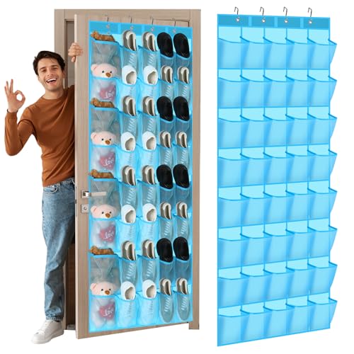 Windyun 40 over the Door Shoe Organizer Large Mesh Pocket Hanging Shoe Rack for Closet Sky Blue Nonslip Behind Door Storage Holder Back to School Organizer for Dorm Room College Classroom Storage - color: Sky Blue