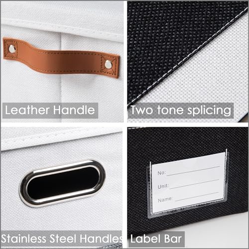 PRANDOM Foldable Storage Bins with Lids [3-Pack] Fabric Collapsible Storage Boxes Baskets Cubes Containers with Handles for Closet Living Room Bedroom (Black & White 14.9x9.8x9.8'') - color: Black & White, size: M(3-Pack)