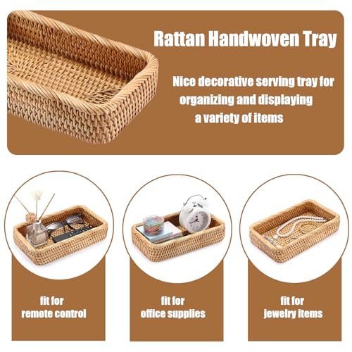 BTSKY Small Remote Basket for Coffee Table Entryway Living Room Rattan Serving Tray 10.1” x 6.1” Handwoven Wicker Baskets Decorative Tray for Wallet Remote Control Trinkets Rings Cosmetics Crackers - color: Natural, size: 10.1 x 6.1 x 1.8 inches