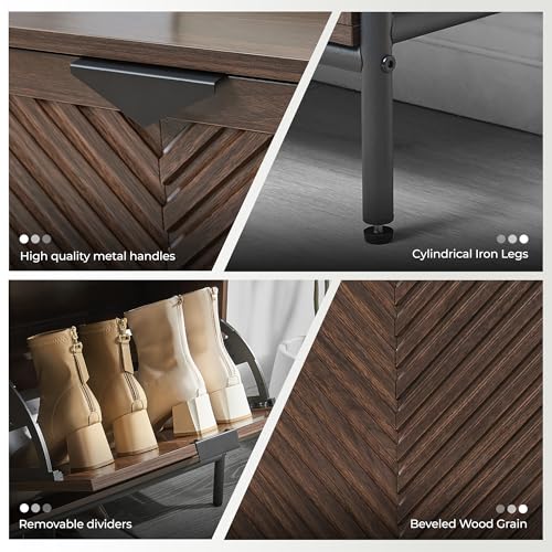Shoe Cabinet Storage with 4 Flip Drawers, Narrow Hidden Shoes Organizer Cabinet for Entryway, Freestanding Slim Shoe Rack Front Door Entrance(Brown) - color: Brown, size: Large