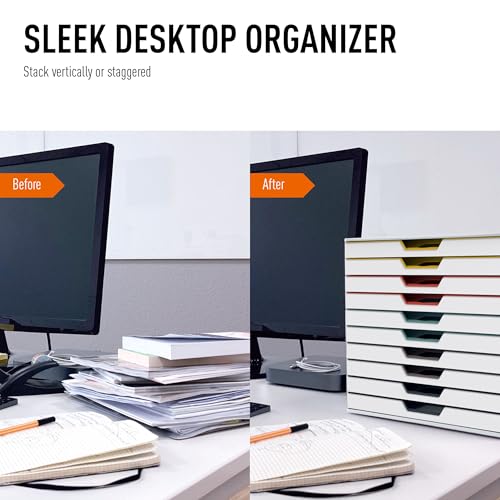 Durable VARICOLOR 10 Drawer Unit - White Desktop Drawer Set with 10 Color Coded Draws - Letter Size Files - Perfect for Storing Documents and Paper Work - size: 10 Drawer