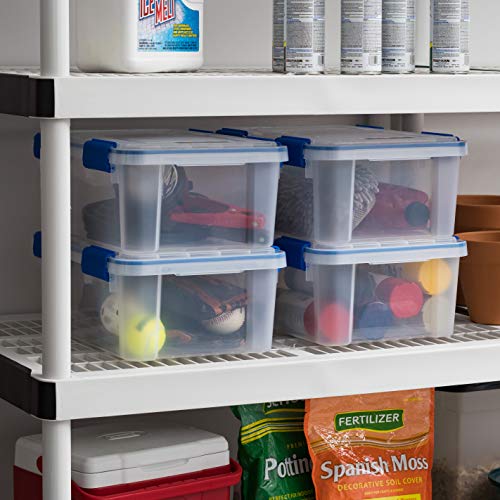 IRIS USA 16 Qt Storage Box with Airtight Seal, 4 Pack - BPA-Free, Made in USA - Heavy Duty Moving Containers with Tight Latch Gasket Lid, Weather Proof Tote Bin, WEATHERPRO - Clear/Blue - size: 16 Qt. - 4 Pack