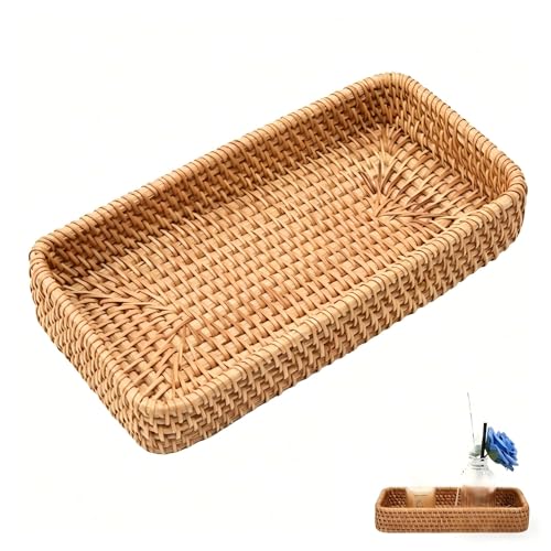 8 Inch Small Rattan Basket Handwoven Serving Tray Storage Blasket Decorative Tray for Home Decor, 8.3"x4.3" - color: Basic, size: 8.3" x 4.3" x 1.6"