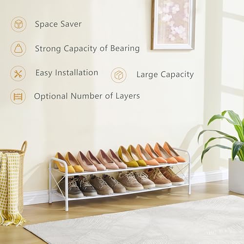 Hoctieon 2 Tier Shoe Rack for Closet, Durable Mesh Style Shoe Rack, Entryway Shoe Shelf, Shoe Storage Organizer for Hallway, Bedroom, Living Room, Wardrobe, White - color: White, size: 2 Tier