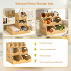 Upgraded 3 Tier Bamboo Pantry Storage Bins,Large potato storage With 2 Banana Hangers,Stackable Potato and Onion Storage Bin with Airflow Vent, Pantry Baskets, Vegetable Storage,for Kitchen Countertop