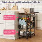 SWTYMIKI Kitchen Island Cart on Wheels - 28.35x14.57in Rolling Kitchen Table Cart with Storage Shelves, 6 Removable Hooks& Locking Casters, Coffee Bar Cabinet for Dining Room Pantry Office, Espresso - size: 28x14.57in, style: Espresso