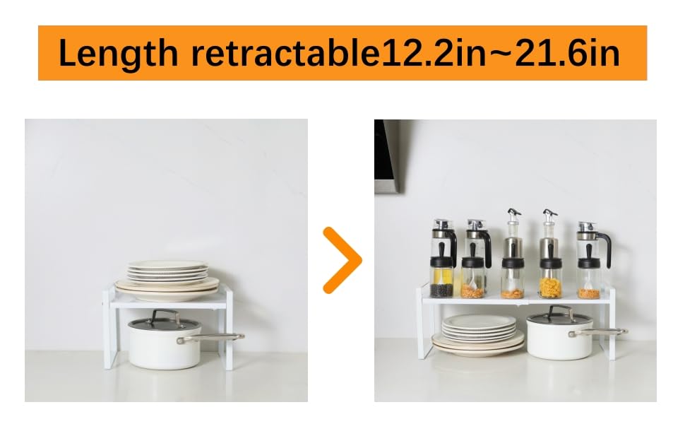 2-Pack Expandable Shelf Organizer for Kitchen Countertop, kitchen organizers and storage，under sink expandable shelf organizer - color: White, size: 8.2''D * 12.2-21.6''W * 7.7''H(2 Pack)