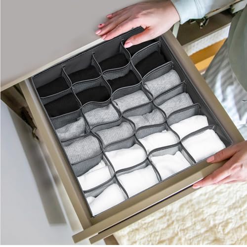 1 Pcs Drawer Organizer Storage Box for Underwear Socks Closet Divider for Wardrobe Dresser Vanity Space Saving Use(24-Grid Grey) - color: Grey-7, size: 12.6X12.6X3.4inch